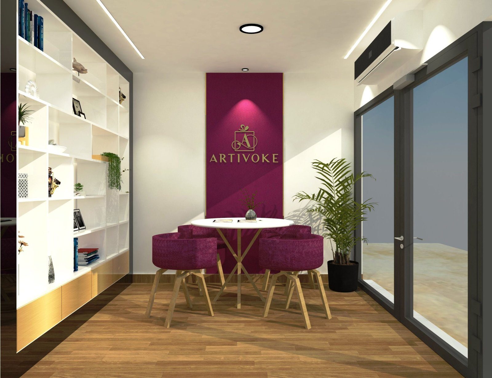 Showroom display units with product shelving