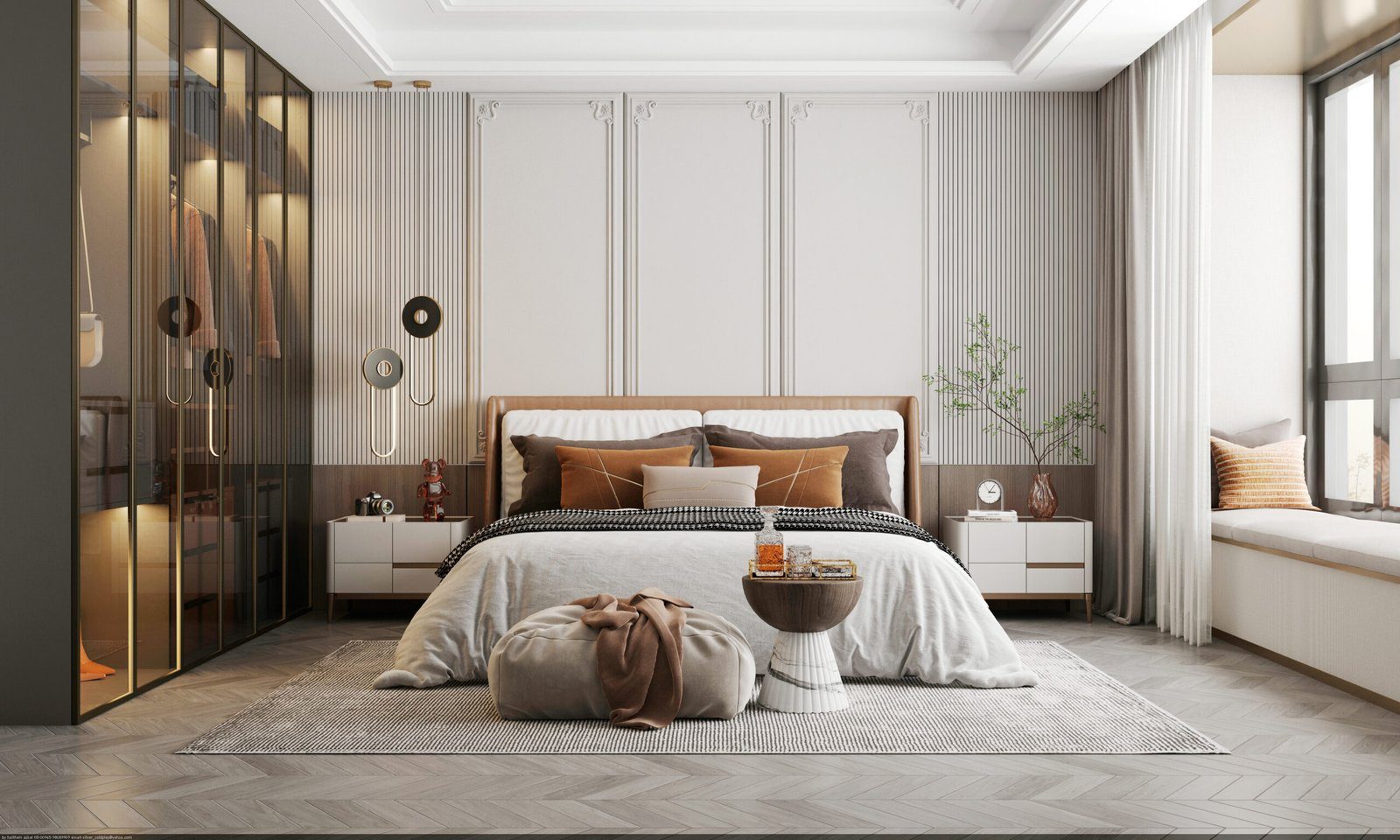 Contemporary living room with oak panelling and stone accents