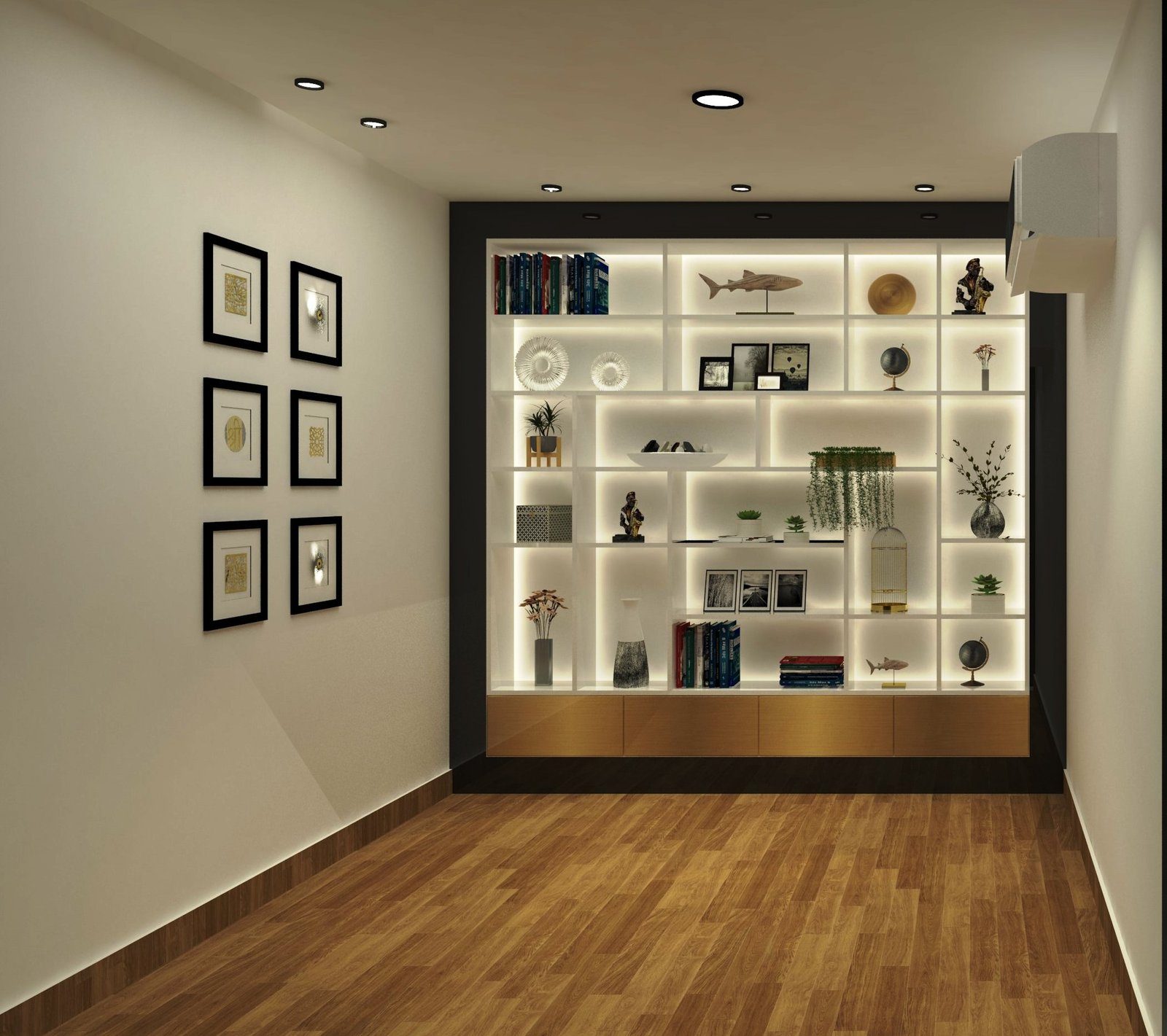 Retail display wall with backlit shelving