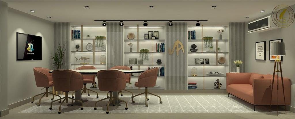 Office wall elevation with veneer and glass